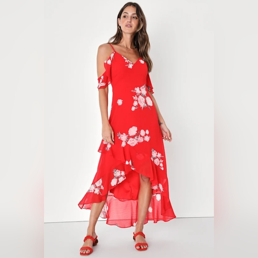 NWT Kohl's Speechless Women's Red Floral Print Assymeteical Dress - Size L